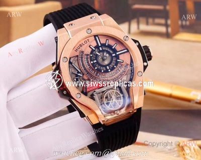 Swiss quality Copy Hublot MP-09 Tourbillon Bi-Axis Rose Gold Watch
