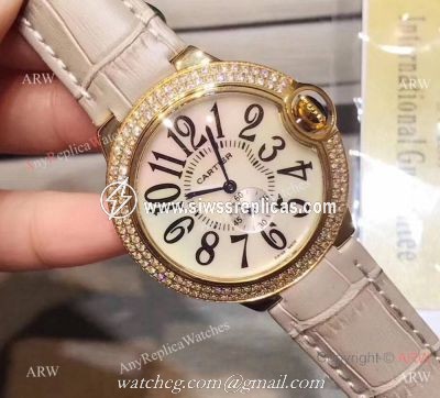 Cartier Ballon Bleu Gold Case Diamond Bezel Womens Fake Cartier Watch