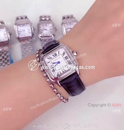 Cartier Panthere De Cartier Watch SS Black Leather Strap