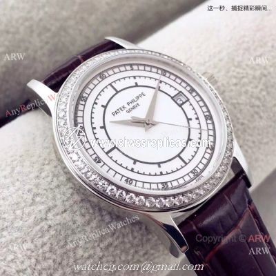 Copy Patek Philippe Calatrava SS Diamond bezel Watches Swiss Quartz