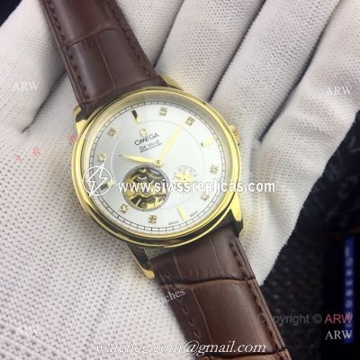 Copy Omega Tourbillon De Ville Watches Gold Case Silver Dial