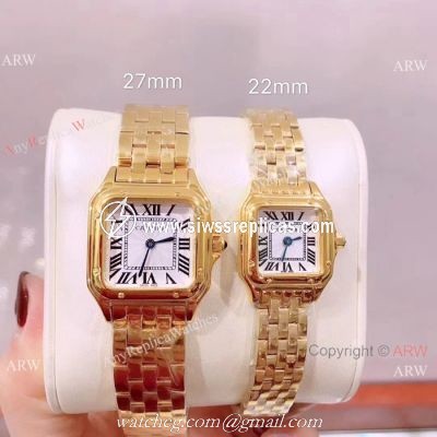 Panthere De Cartier Replica Watches Yellow Gold White Roman Dial