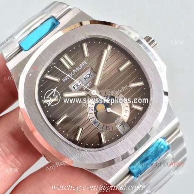 Swiss Patek Philippe Moonphase Replica Nautilus Watch Stainless Steel Gray Face