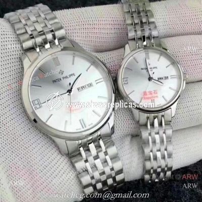 Patek Philippe Calatrava Lovers Watch Stainless Steel Silver Dial
