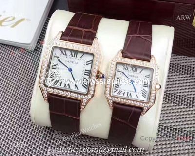 Rose Gold Cartier Santos Diamond Replica watches Lovers Watch