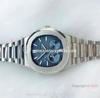 Fake Patek Philippe Nautilus Moon phase Watch SS Blue Face