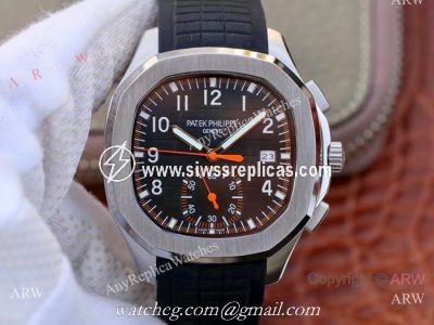 Swiss Replica Patek Philippe 5968A Aquanaut Watch SS Black Chronograph Dial