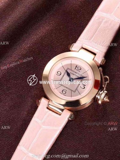 Knock off Cartier Pasha Ladies 28MM Watch Rose Gold Pink Version