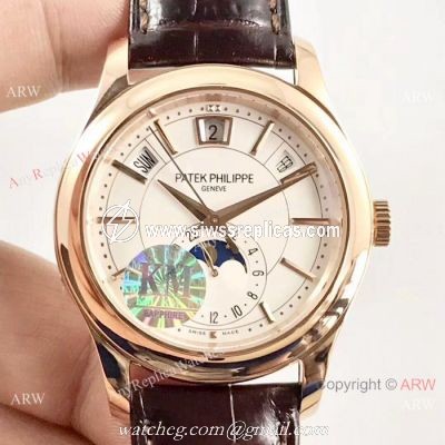 (KM)Swiss Patek Philippe Moonphase Replica Watch Rose Gold Annual Calendar Face