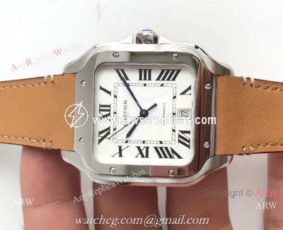 Cartier Santos Quartz Replica Watch SS Brown Leather Band