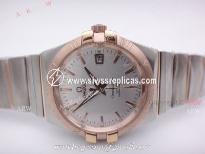 Replica Omega Constellation Automatic Men Watch 2 Tone Rose Gold Band W White Dial