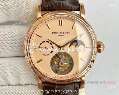 Swiss Grade Patek Philippe Power Reserve Watches Rose Gold Brown leather Strap