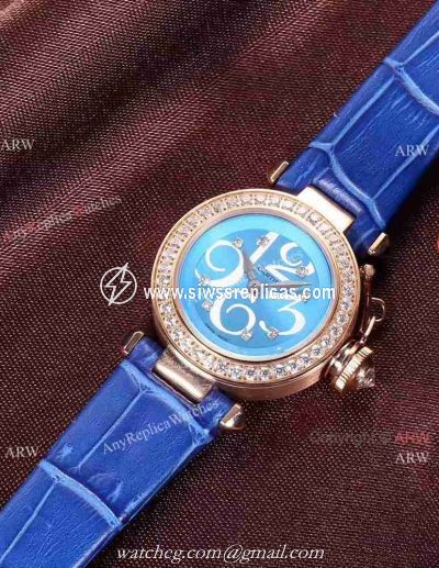 Wholesale Price Replica Cartier Pasha Lady Watch Rose Gold Case Blue Version