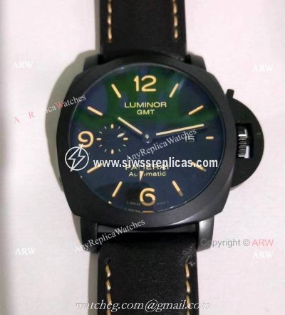 Clone Panerai Luminor GMT PAM00320 Black Steel Watch Orange Markers
