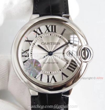 AF Factory Swiss Cartier Ballon Bleu White Dial Black Leather Strap Watch