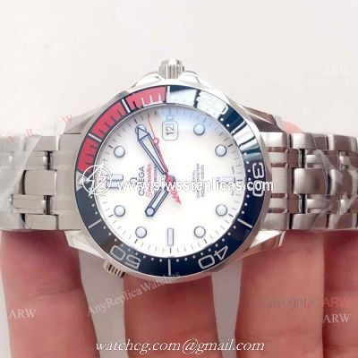 Swiss Replica Omega Seamaster Commanders 007 Watch SS BlackRed Ceramic bezel