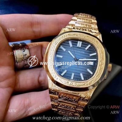 Patek Philippe Nautilus Replica Watches Yellow Gold Blue Dial
