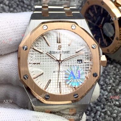 Newest Fake Audemars Piguet Royal Oak Watch Two Tone Rose Gold Silver Dial