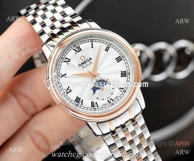 High Quality Omega De Ville Fake 2-Tone Rose Gold Moon Phase