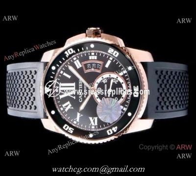 Swiss Replica Cartier Calibre De Cartier Diver Rose Gold Black Dial Watch 42mm