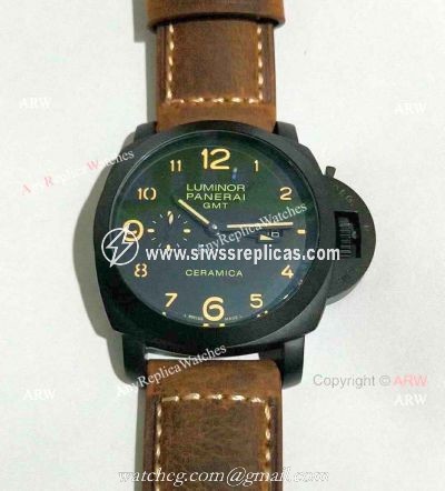 Copy Panerai PAM 441 Luminor GMT Ceramica Watch Black Case