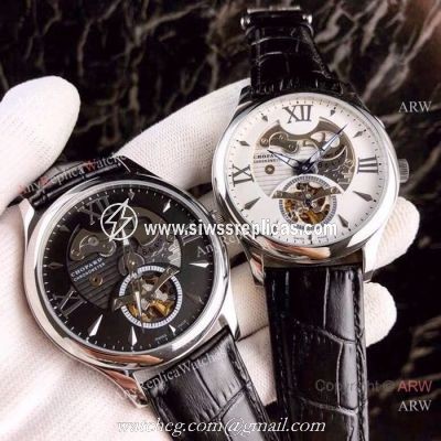 New Replica Chopard Tourbillon Watches SS Black Leather Strap