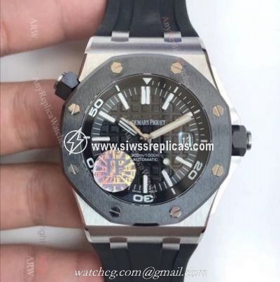 JF Swiss Replica Audemars Piguet Divers SS Black Bezel Watch 3120 Movement