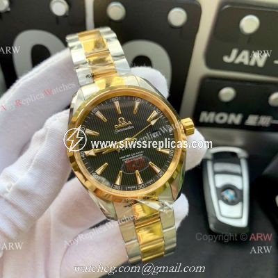 Copy Omega Seamaster Aqua Terra Swiss Citizen 8215 Watches 2-Tone Black Dial