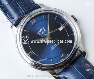 Highest Quality Copy Omega De Ville Swiss 2824 Watch SS Blue Dial