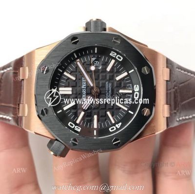 Swiss Grade Replica Audemars Piguet Divers 3120 Watch Rose Gold Black Bezel