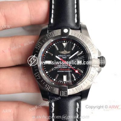 Swiss Grade Fake Breitling Avenger II Seawolf Black Leather Watch Limited Edition