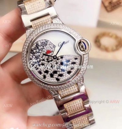 Cartier Ballon Bleu Ice Out Watches Two Tone Leopard Dial