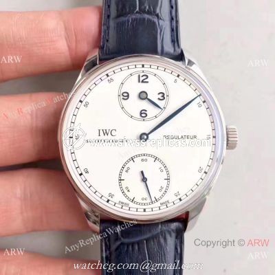 Swiss Grade 1A IWC Regulateur Watch White Dial Blue Leather Strap