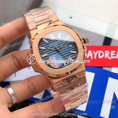 Swiss Replica Patek Philippe Nautilus 5711 Rose Gold Blue Watches