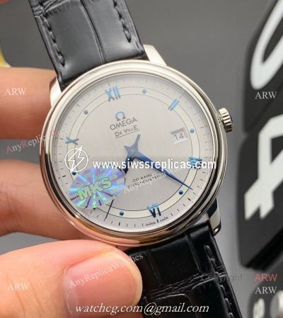 MKS Factory Copy Omega Classic De Ville Prestige 9015 Watch Gray Dial Leather Strap