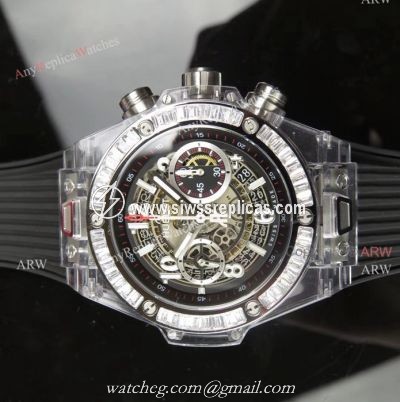 Swiss 7750 Replica Hublot Big Bang Unico Sapphire Black Rubber Band Diamond Bezel Big Band Watch