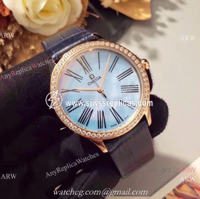 Omega De Ville Tresor Ladies Watches Blue MOP Dial Rose Gold