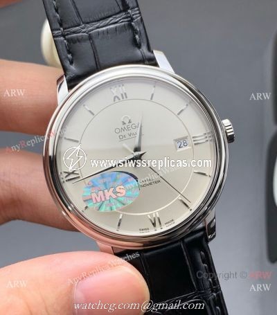 MKS Factory Omega Classic De Ville 9015 Watch White Dial Leather Strap