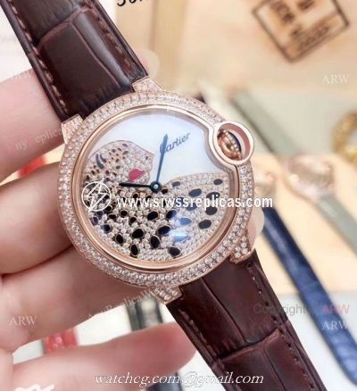 Ballon Bleu Cartier Quartz Watches  Diamond Leopard Brown Bracelet
