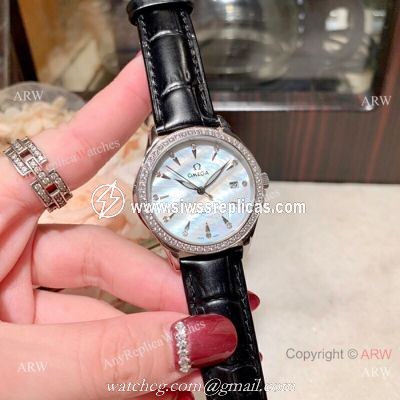 Copy Omega DeVille Co-Axial Cscapement Ladies 34mm watch Diamond bezel