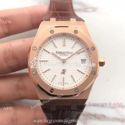 New Style Replica Audemars Piguet Extra Thin Watch Brown Leather Strap White Dial