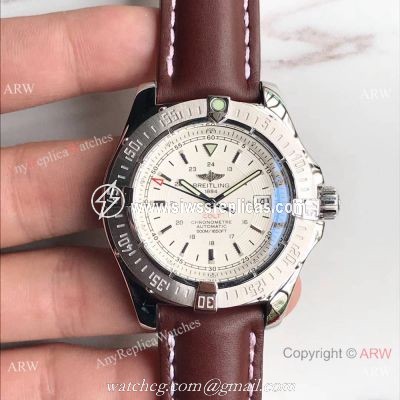 Swiss Grade Breitling Colt Automatic Chronometre 500m Watch White Dial Brown Leather