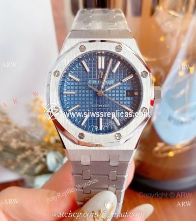 Copy Audemars Piguet Royal Oak SS Blue Dial Watches 37mm Women