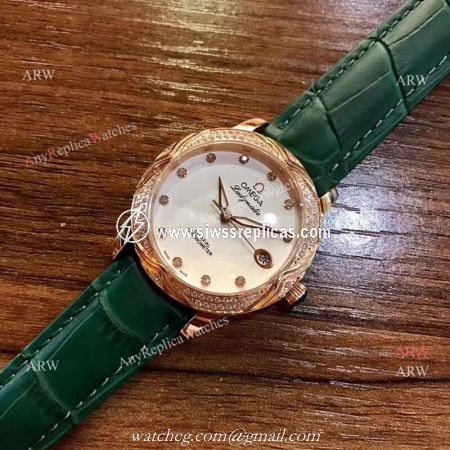 Replica Omega CO-AXIAL Lady Watch Rose Gold Diamond Bezel