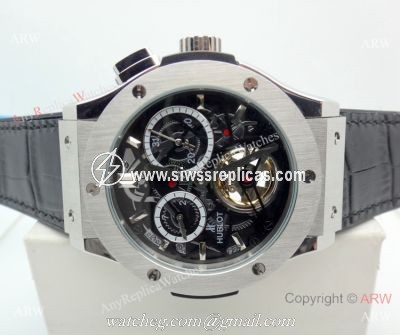 Hublot Tourbillon Skeleton Classic Fusion Watch 45mm SS Black Gummy Band
