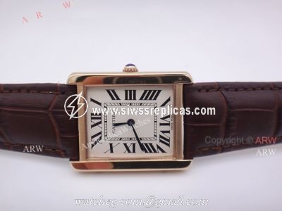 Cartier Tank Rose Gold Leather Strap Replica Watches For Sale