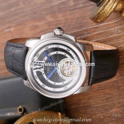 AAA Quality Cartier Calibre De Watches Black Dial Leather Strap