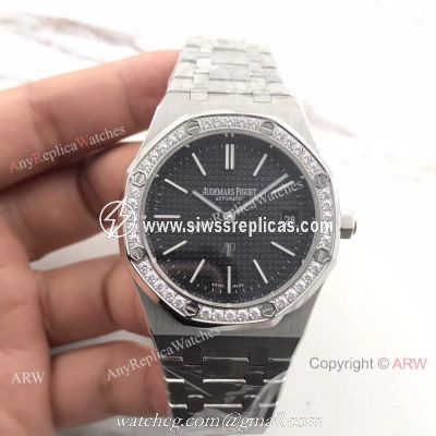 JH Audemars Piguet Extra Thin Royal Oak Watch Stainless Steel Diamond Bezel