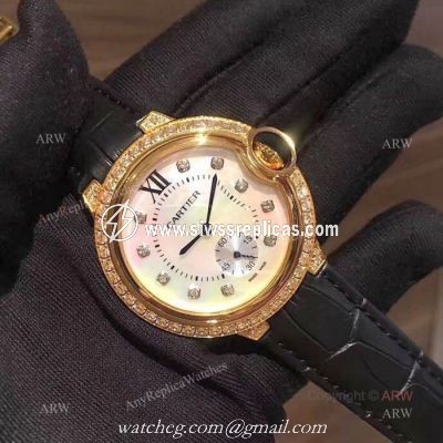 Fake Cartier Ballon Bleu 36mm Watch Gold Case White MOP Face