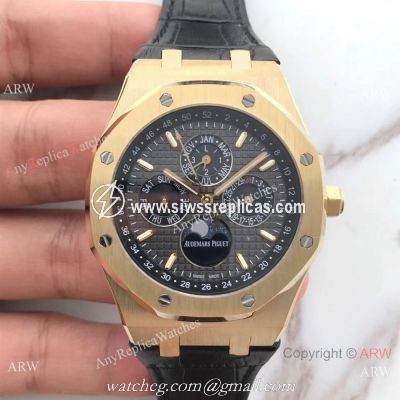 Audemars Piguet Royal Oak Perpetual Calendar Replica Moon Watch Black Leather Strap